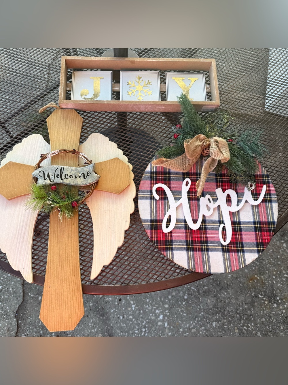 Christmas Holiday Decor Welcome Joy Hope Wood 3D Sign Wall Door Hanging Art Lot